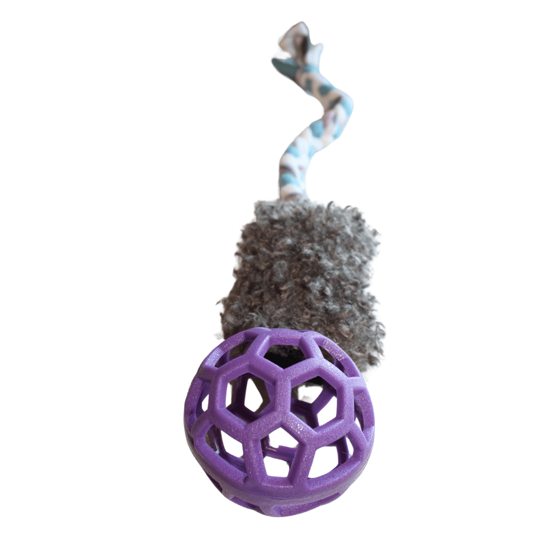 6 BounceFluff Combo - Kampleksak med fuskpäls, fleece-handtag och nätboll