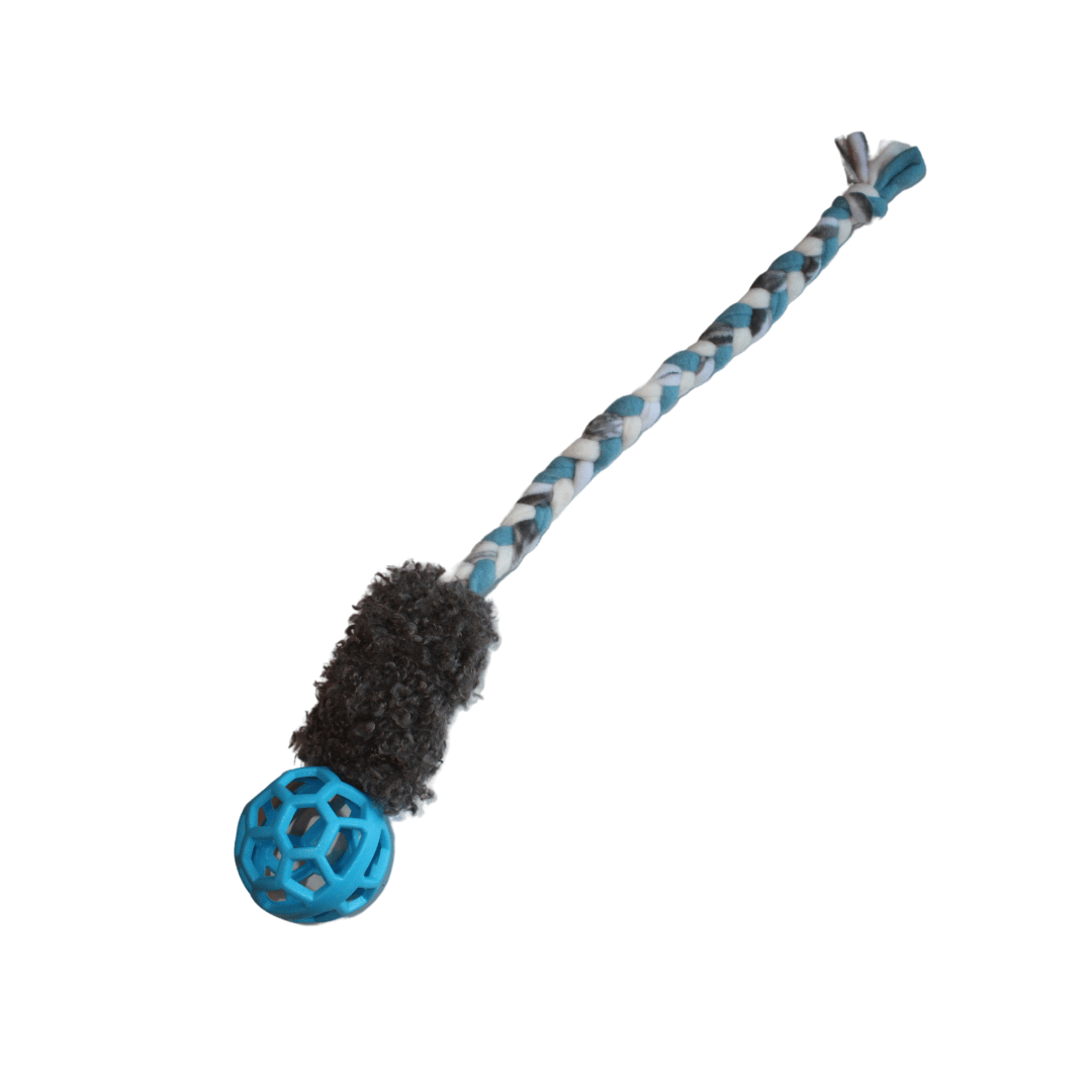 8 BounceFluff Combo - Kampleksak med fuskpäls, fleece-handtag och nätboll